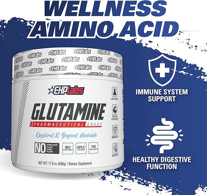 EHP Labs L Glutamine Powder Amino Acids - L-Glutamine, Workout Recovery, Immune Health & Gut Health Support (500g) - 100 Servings