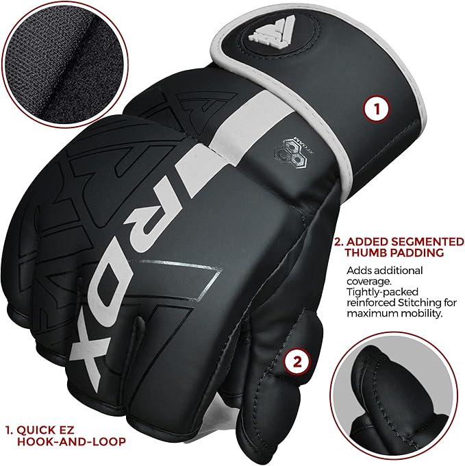RDX MMA Gloves Grappling Sparring, Pre-Curved Mixed Martial Arts Mitts Men Women Boxing Gloves, Maya Hide Leather Kara Cage Fighting Workout, Combat Sports Training, Muay Thai, Punching Bag Kickboxing