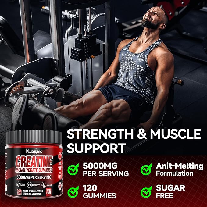 Creatine Monohydrate Gummies 5g for Men & Women β 120 Vegan, Sugar-Free Creatine Monohydrate with Taurine & B12 for Strength Support, Energy Boost, Ideal Pre-Workout Supplement