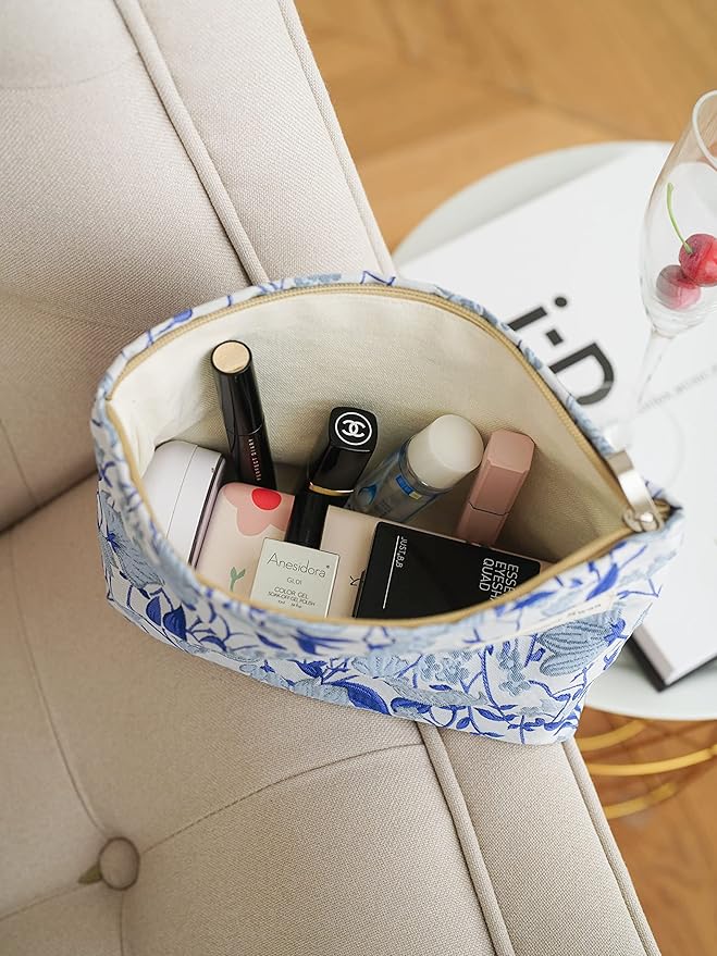 FlowerVineBlue Summer Swan | Large Aesthetic Floral Makeup Clutch | Period Kit | Hygiene & Skincare Bag