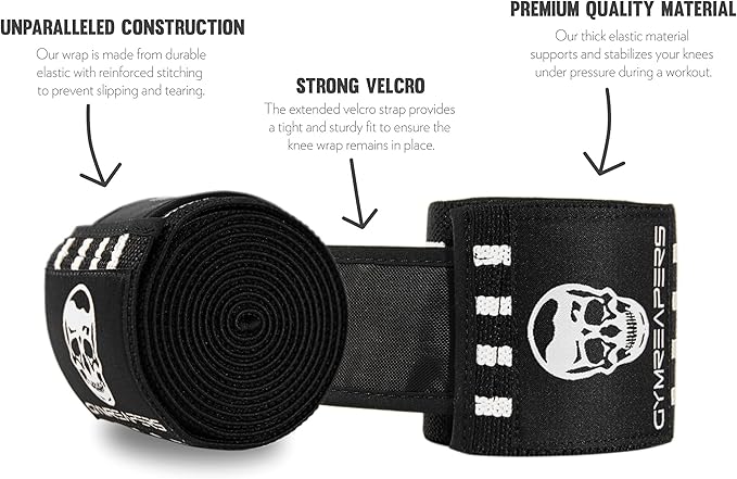 Gymreapers Knee Wraps for Squats and Powerlifting 72 Inch Compression Wraps with Strap for Men & Women Weightlifting Support