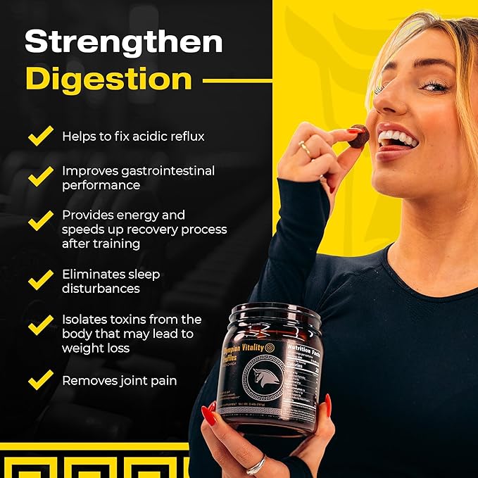 Olympian Vitality Truffles | Natural Gut Health Dessert & Gut Detox Supplement + Sleep Support | Humic & Fulvic Acid Organic Pure Cacao & Date | Non GMO & Organic | Spartan Bee Bread Brand
