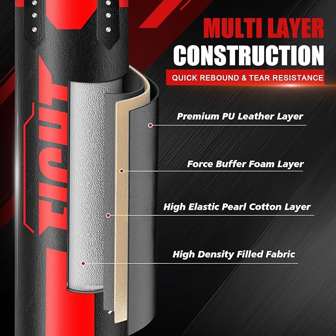Hanging Punching Bag for Adults, 4ft PU Leather Heavy Boxing Bag Set, Hanging Bag Boxing Equipment for MMA Karate Kickboxing Boxing Home Gym