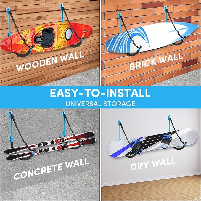 Kayak Storage,Kayak Wall Mount,Heavy Duty Steel Kayak Storage Rack Holds Up to 100 LBS with EVA Protector for Hanging Bicycle Surfboard Snowboard(6 Color,2 Style)