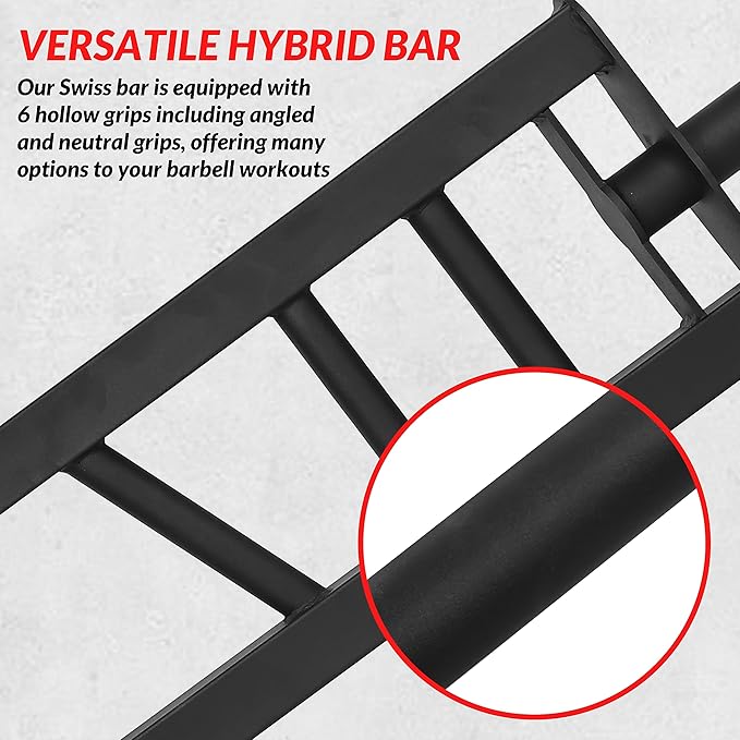 Signature Fitness Multi Grip Barbell – Swiss Bar 3 Positions 7 Feet