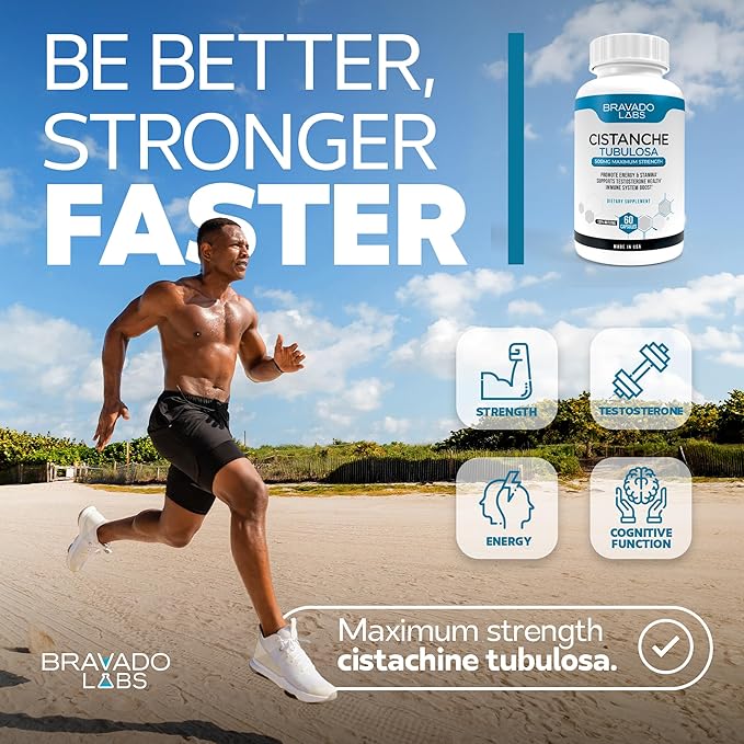 Cistanche Supplement - Testosterone Booster for Men - Cistanche Tubulosa Extract Powder 500 mg - Promotes Strength, Mood, Energy, Focus, Hormone Support - 60 ct
