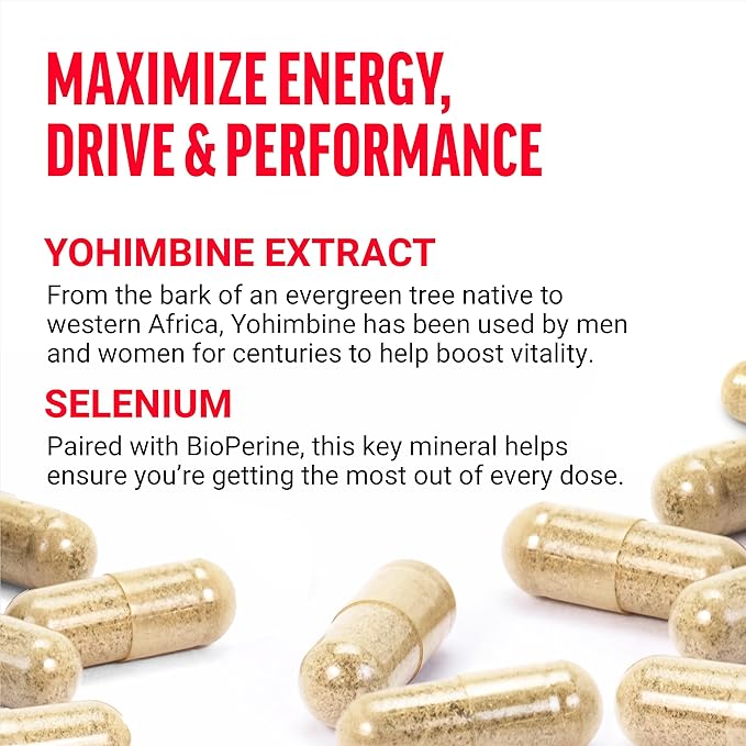 Force Factor Yohimbine Supplement for Men, Yohimbe Bark Extract with Superior Absorption to Enhance Performance, 6mg Yohimbine Bark Pills with Key Natural Ingredients, Works Fast, 30 Capsules