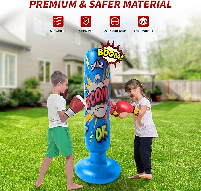 Baiao Punching Bag, Inflatable Kids Boxing Bag for Kids 3-12, Boxing Equipment for Child and Adults, Christmas, Birthday Gifts, Punching Bag Practice Karate, Taekwondo