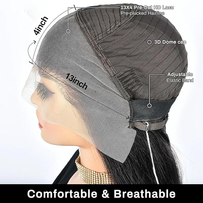 FABA Body Wave Lace Front Wigs - Human Hair, 30 Inch, 13x4 HD Lace, 180% Density, Natural Black, Pre-Plucked with Baby Hair