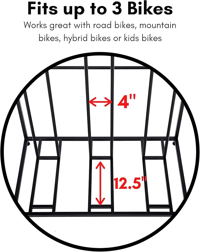 BIRDROCK HOME Bike Rack Garage Storage Floor Stand - Freestanding Organizer for Outdoor Yard - Upright Wall Mount for Scooters, Rakes, Motorcycles, Hoverboards, Gloves - Holds 3 Bicycle - Black