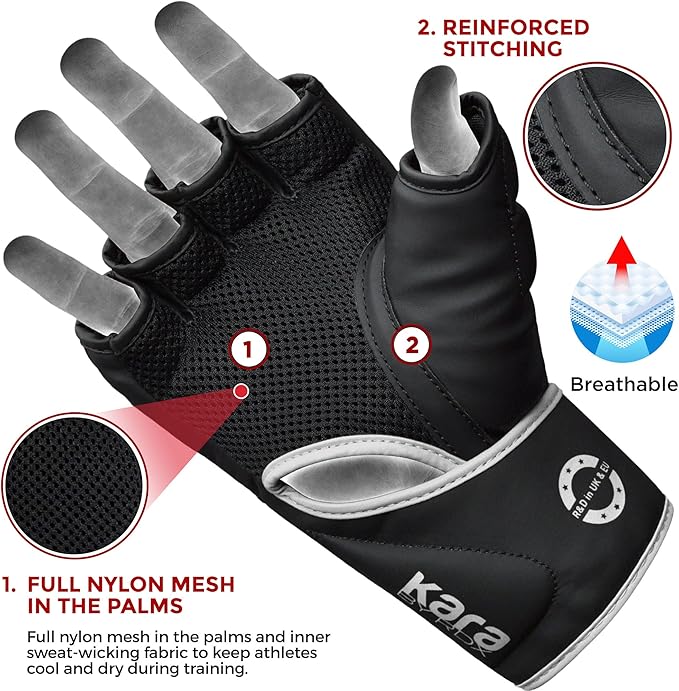 RDX MMA Gloves Grappling Sparring, Pre-Curved Mixed Martial Arts Mitts Men Women Boxing Gloves, Maya Hide Leather Kara Cage Fighting Workout, Combat Sports Training, Muay Thai, Punching Bag Kickboxing