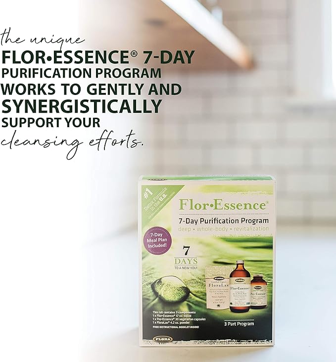 Flora - Flor-Essence 7-Day, 3-Step Kit for Full Body Detox & Cleanse, Detox Kit Contains Detox Tea, ProEssence for Urinary Health and FloraLax Laxative, Plant-Based, Gluten Free, Non GMO