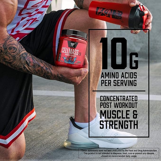BSN CELLMASS 2.0 Post Workout Recovery with BCAA, Creatine, & Glutamine - Keto Friendly - Blue Raz, (25 Servings)