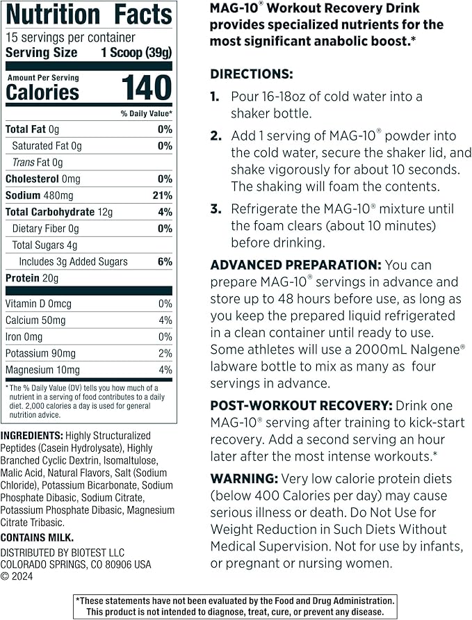 MAG-10 Recovery Drink Mix - Fast-Absorbing Peptides & Cluster Dextrin for Muscle Gains, Quick Recovery & Peak Performance - 15 Servings, Berry (1.29 lb)