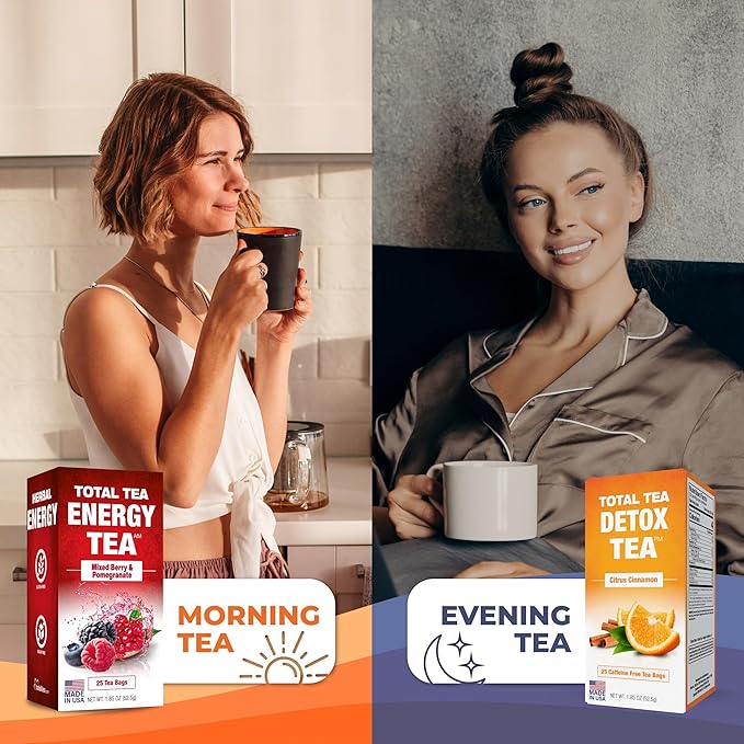 Total Tea SIimming Detox Tea Caffeine Free - 25 Day Detox Tea - Herbal Tea with Chamomile, Hibiscus Tea & Ginger Root for Colon Cleanse – Natural Citrus & Cinnamon Herbal Tea for Digestive Health (25-Pack, Citrus & Cinnamon)