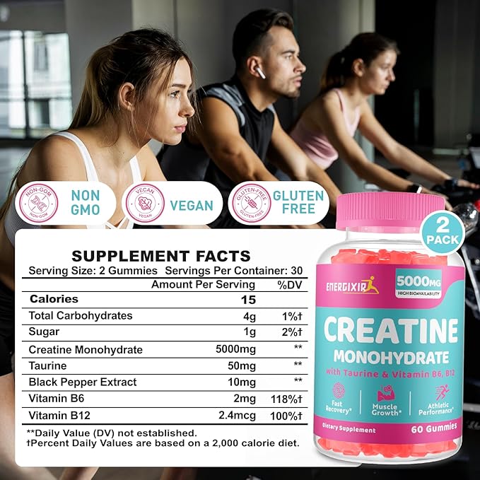 Creatine Monohydrate Gummies for Men & Women, Creatine Pre Workout Chewables Supplement 5000mg with Taurine & B6 - for Muscle, Recovery, Strength, Energy & Endurance and Performance, Vegan - 480 Count