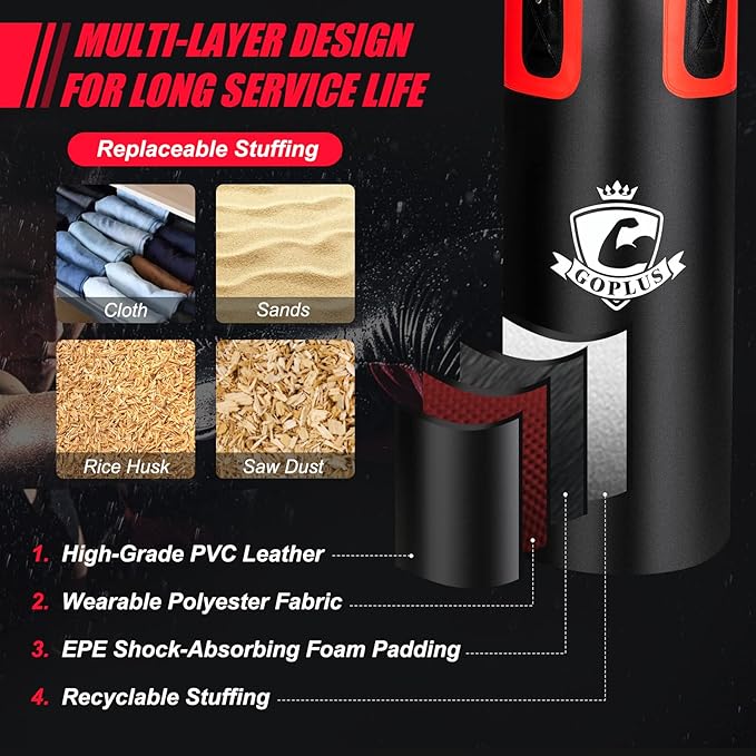 Goplus Punching Bag for Adults, 56 lbs Heavy Hanging Boxing Bag Set with 12 OZ Punching Gloves & Hand Wraps, Filled Kickboxing Bag Perfect for MMA, Muay Thai, Karate, Taekwondo Home Gym Training