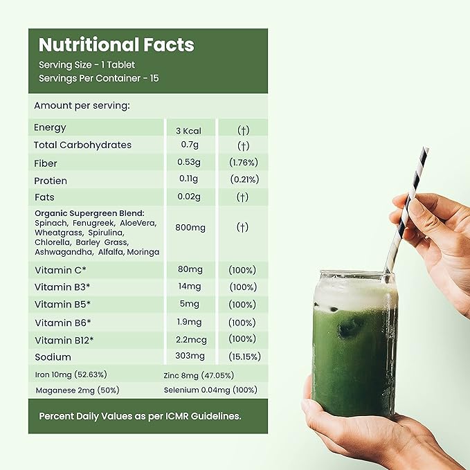 WELLBEING NUTRITION Daily Greens | Natural Lemon and Lime Flavour | 15 Tablets 63g (2.22Ounce)