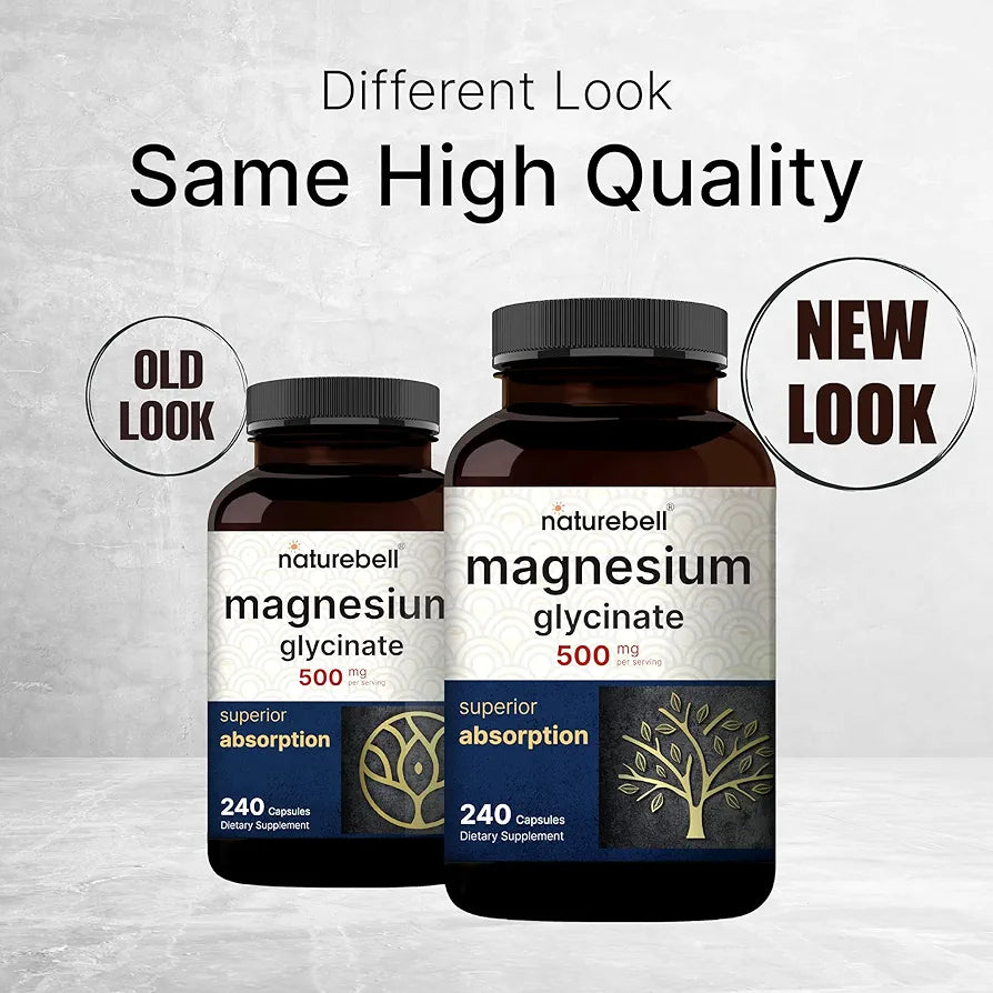 NatureBell Magnesium Glycinate 500mg, 240 Capsules | 100% Chelated & Purified | Sleep, Muscle & Heart Support | 3rd Party Tested, Non-GMO, Gluten-Free