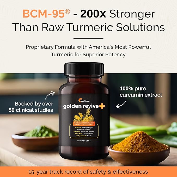 Golden Revive + Joint Support Supplement Featuring Turmeric with Black Pepper, Quercetin, and Magnesium- Turmeric Black Pepper Supplement - 6 Active Ingredients - 60 Capsules, 5 Pack