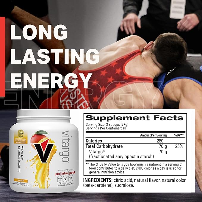 Vitargo Carbohydrate Powder | Feed Muscle Glycogen 2X Faster | 1 LB Mango Pre Workout & Post Workout | Carb Supplement for Recovery, Endurance, Gain Muscle Mass