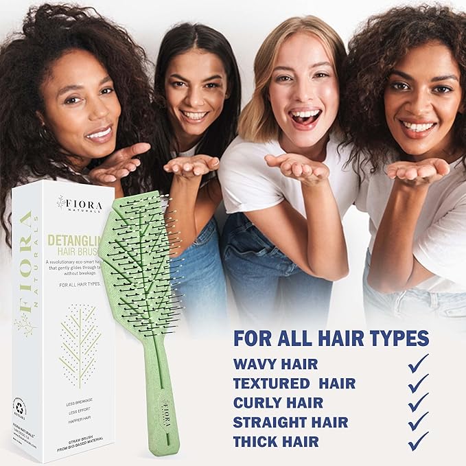 Fiora Naturals Hair Detangling Brush -100% Bio-Friendly Detangler hair brush w/Ultra-soft Bristles- Glide Through Tangles with Ease - For Curly, Fine, Women, Men, Kids, Toddlers, Wet and Dry Hair