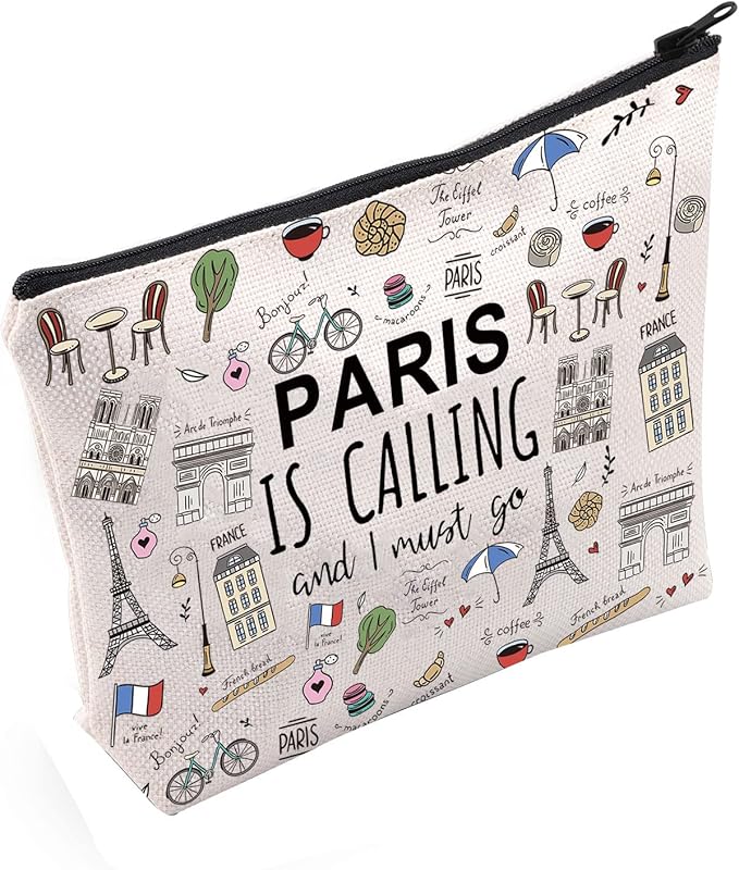 POFULL Paris Themed Gifts Paris Is Calling And I Must Go Cosmetic Bag Paris Lover Gift (Paris Is Calling Cosmetic Bag)