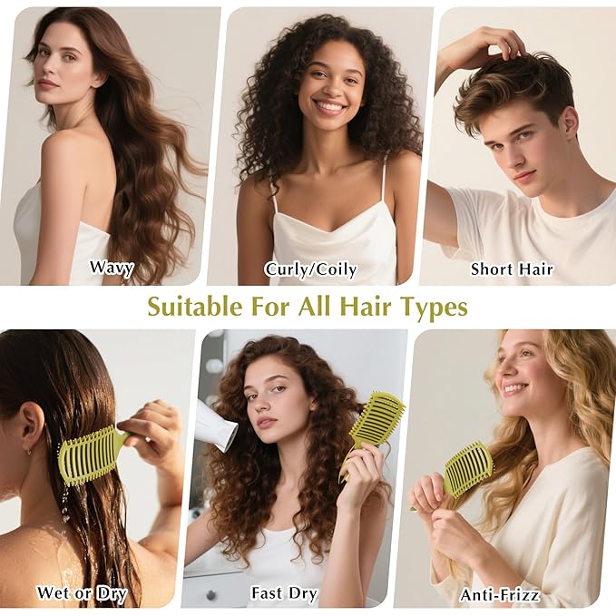 Curl Defining Brush, Vented Curly Hair Brush for Effortlessly Detangling Shaping and Defining Women's Men's Curls on All Wet or Dry Hair Types, Reduces Frizz (Matcha Green)
