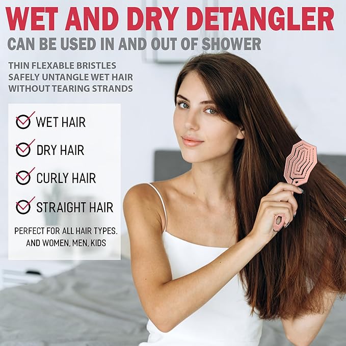 Fiora Naturals Hair Detangling Brush -100% Bio-Friendly Hair Detangler Brush w/Ultra-soft Bristles- Glide Through Tangles with Ease - For Curly, Fine, Women, Men, Kids, Toddlers, Wet and Dry Hair