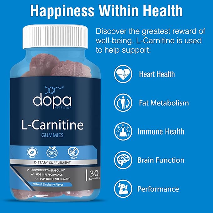 500mg L-Carnitine Gummies | L Carnitine Tartrate Pre Workout Supplement for Women and Men | Non-GMO, Vegan, Gluten-Free | Natural Blueberry Flavored Gummies… (60 Count)