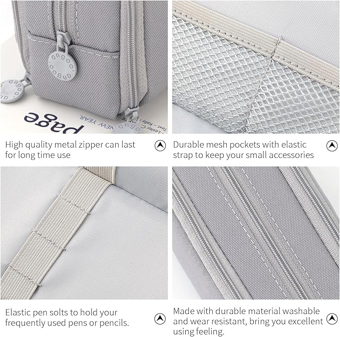 CICIMELON Large Capacity Pencil Case 3 Compartment Pouch Pen Bag for School Teen Girl Boy Men Women (Gray)