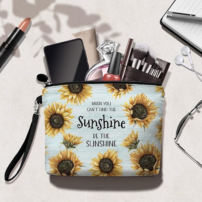 Hglian Sunflower Makeup Bag,Be The Sunshine Travel Travel Cosmetic Bag Zipper Pouch,Inspirational Birthday Gifts for Female Friends