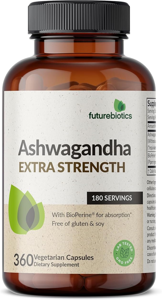 Futurebiotics Ashwagandha Extra Strength Stress & Mood Support with BioPerine - Non GMO Formula, 360 Vegetarian Capsules