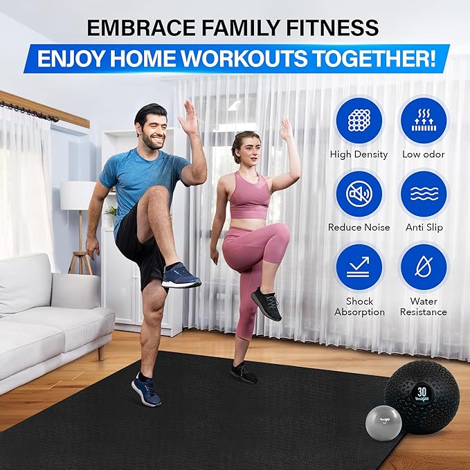 YES4ALL Large Exercise Mat for Home Gym, 6'x4'x7mm Thicker Foam Fitness Workout Mats, Gym Flooring for Cardio, Shoe-Friendly