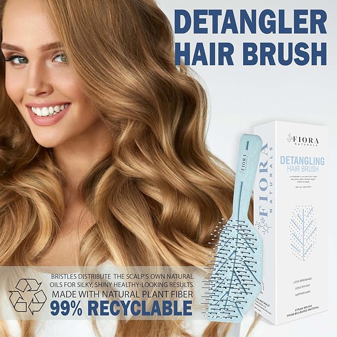 Fiora Naturals Hair Detangling Brush -100% Bio-Friendly Detangler hair brush w/Ultra-soft Bristles- Glide Through Tangles with Ease - For Curly, Fine, Women, Men, Kids, Toddlers, Wet and Dry Hair