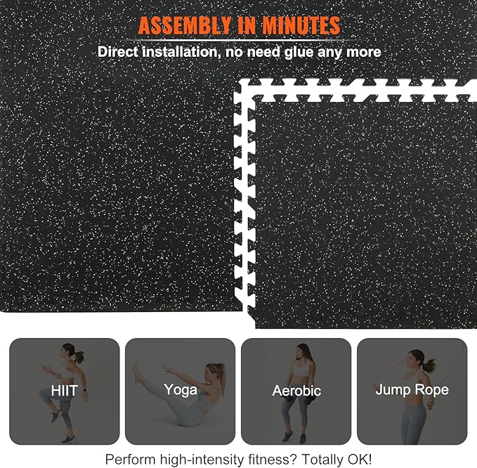 VEVOR 0.56Inch Thick Gym Floor Mats 25/12/6 Tiles