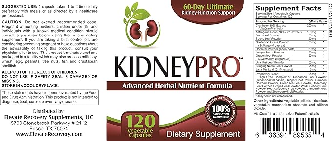 Kidney-Pro: with 21 Kidney Health Supplements in 1 Formula (Total Kidney Support),120 capsules.