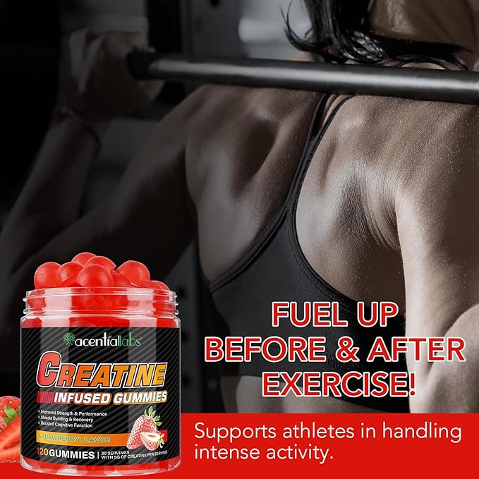 Creatine Gummies for Men & Women - 120 Count, 5000mg Creatine Monohydrate, Boosts Strength, Mass, Endurance & Focus, Muscle Builder & Pre-Workout Supplement
