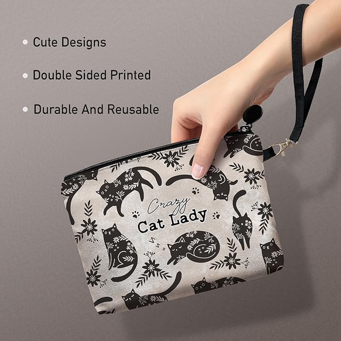 Hglian Black Cat Makeup Bag,Cosmetic Bag Zipper Pouch Travel Toiletry Bag,Purse Cute Cat Themed Gifts for Women Friends