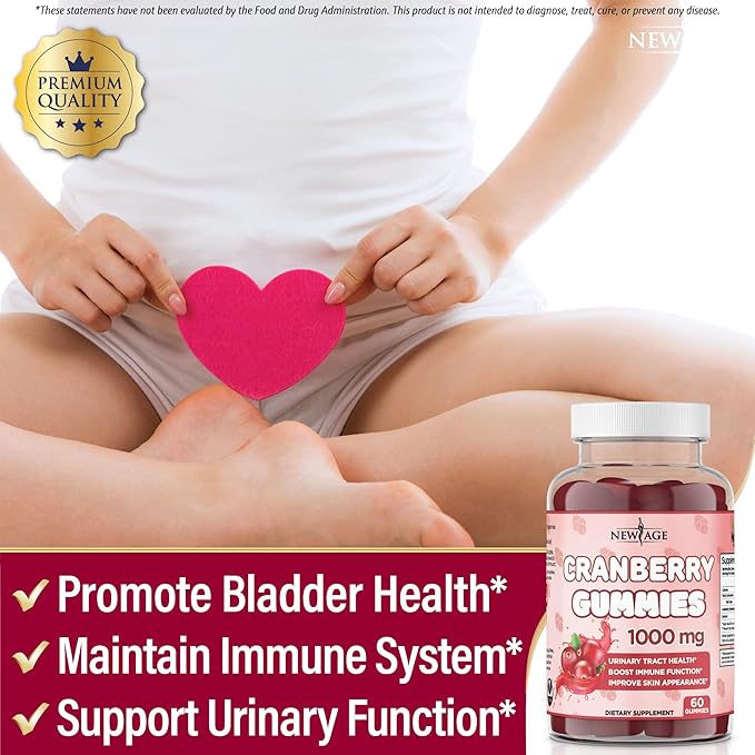 NEW AGE Cranberry Gummies Urinary Tract Health Gummies 1000mg - Supports Bladder, Kidney, UTI - Vegetarian (Cranberry 120 Gummies)