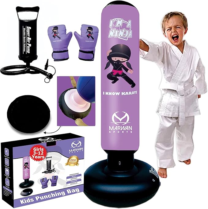 Durable Inflatable Kids Punching Bag for Karate and Boxing – Bounce-Back Martial Arts Bag for Boys and Girls, Great Birthday Gift to Relieve Energy and Build Skills for Boys Ages 4-12