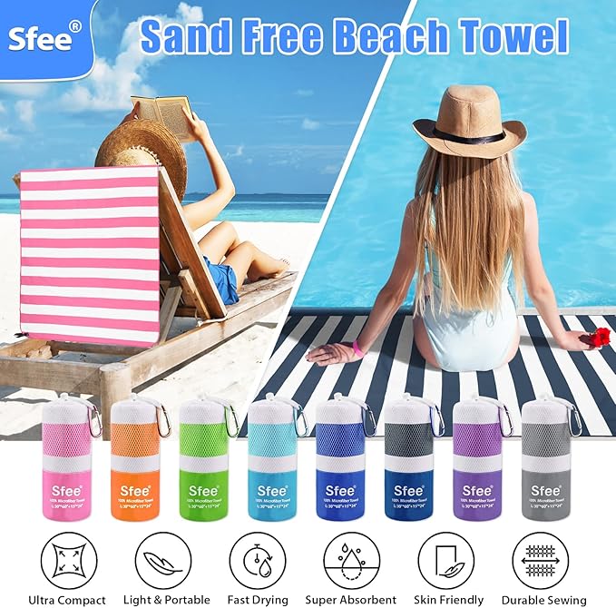 Sfee 4 Pack(8Pcs) Microfiber Travel Towel