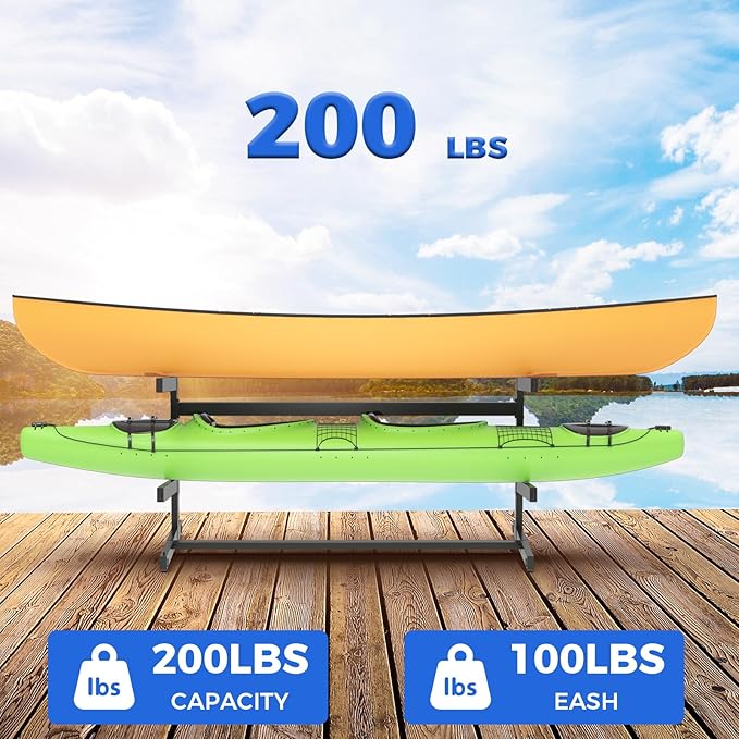 Kayak Storage Rack, Heavy Duty Adjustable Freestanding Kayak Stand with Wheels or Protection Pad for Kayaks, SUPs, Canoe and Paddleboard Kayak Rack for Indoor & Outdoor Use