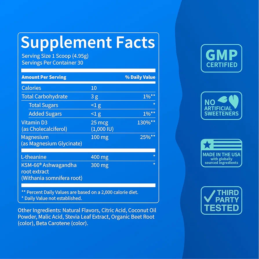 Supercalm Powdered Drink Mix, Orange Creamsicle, L Theanine, Ksm-66 Ashwagandha, Magnesium Glycinate, Vitamin D 3, Supplements for Relaxation & Focus, Natural, No Sugar, Non GMO, 30 Srvgs