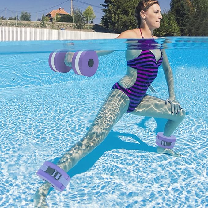 Carperipher Water Aerobics Set for Aquatic Exercise, Pool Fitness Equipment Foam Water Dumbbell Set, New Upgrade Aquatic Dumbbells and Foam Swim Aquatic Cuffs, Water Workout Fitness Tool(Purple)