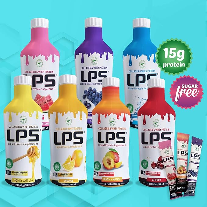 Nutritional Designs LPS Liquid Collagen & Whey Protein Supplement - Non-GMO Drink, Sugar-Free - Promotes Healthy Skin & Hair for Men & Women, Grape, Single Serve (100 Packets)
