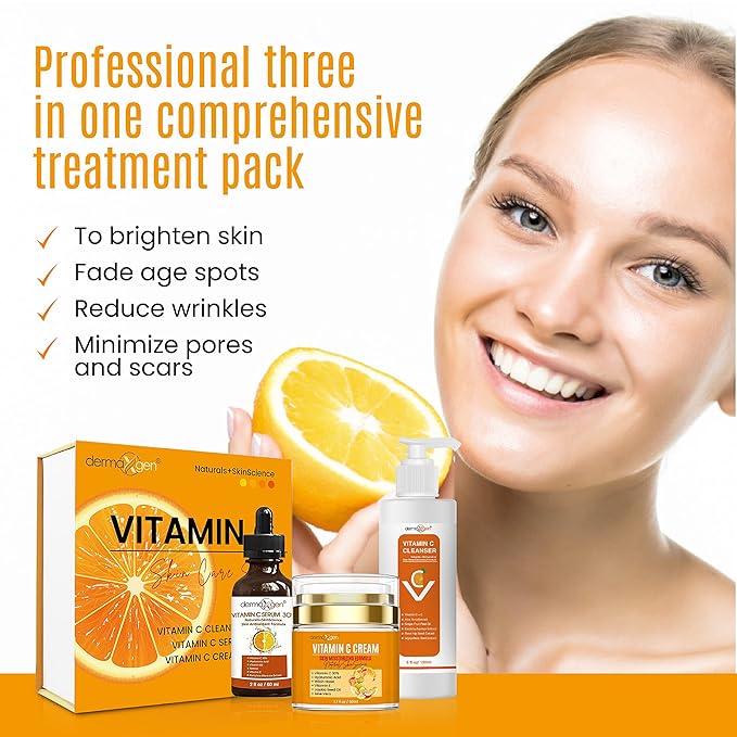 Vitamin C Complete Facial Care Kit - Organic Glowing Skin Anti-Aging, Rejuvenating, Boosting Collagen & Hydrating - Day & Night Brightening Skincare Gift Set