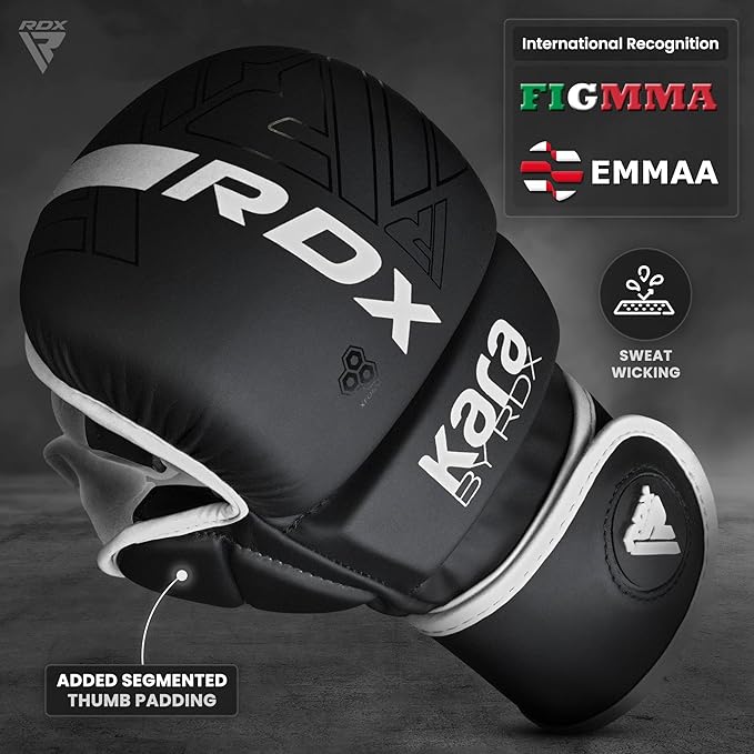 RDX MMA Gloves Sparring Grappling, Hybrid Open Palm Martial Arts Mitts Men Women, Maya Hide Leather Wrist Support, Cage Fighting Combat Sports Boxing Glove Training, Muay Thai, Punching Bag Kickboxing