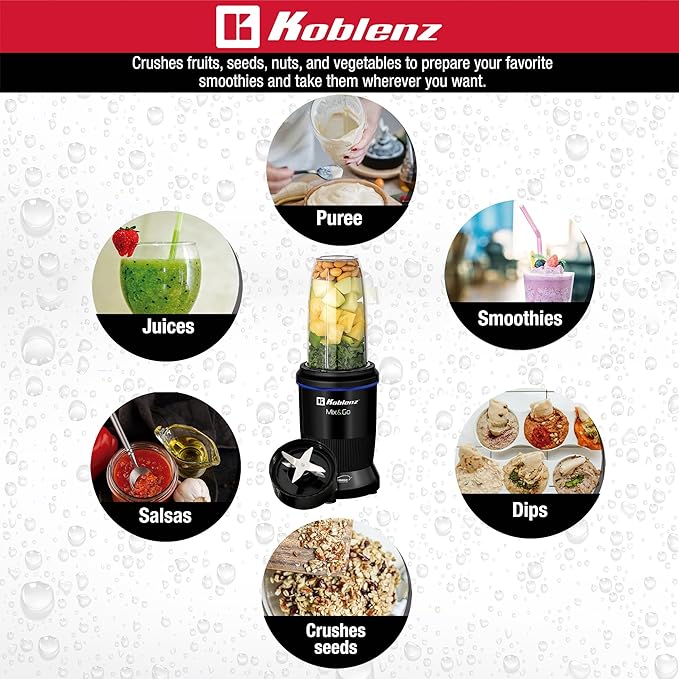 Koblenz Mix & Go Portable Blender, Personal Size Blender for Shakes and Smoothies, Fruit Smoothie Blender, Milkshake – Juicer Mini Blender Koblenz Mix&Go Portable Blender, Personal Size Blender