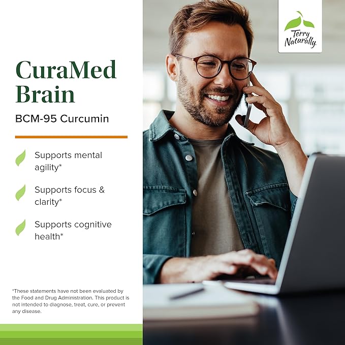 Terry Naturally CuraMed Brain - 60 Softgels, Pack of 2 - with BCM-95 Curcumin, Vitamin D3, Rosemary & Sage - Non-GMO, Gluten Free - 60 Total Servings